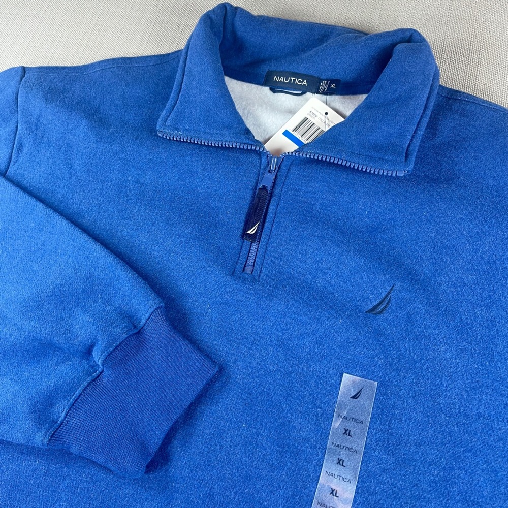 Nautica Quarter-Zip Pullover Mens XL Blue Fleece Embroidered Logo K74952 NWT